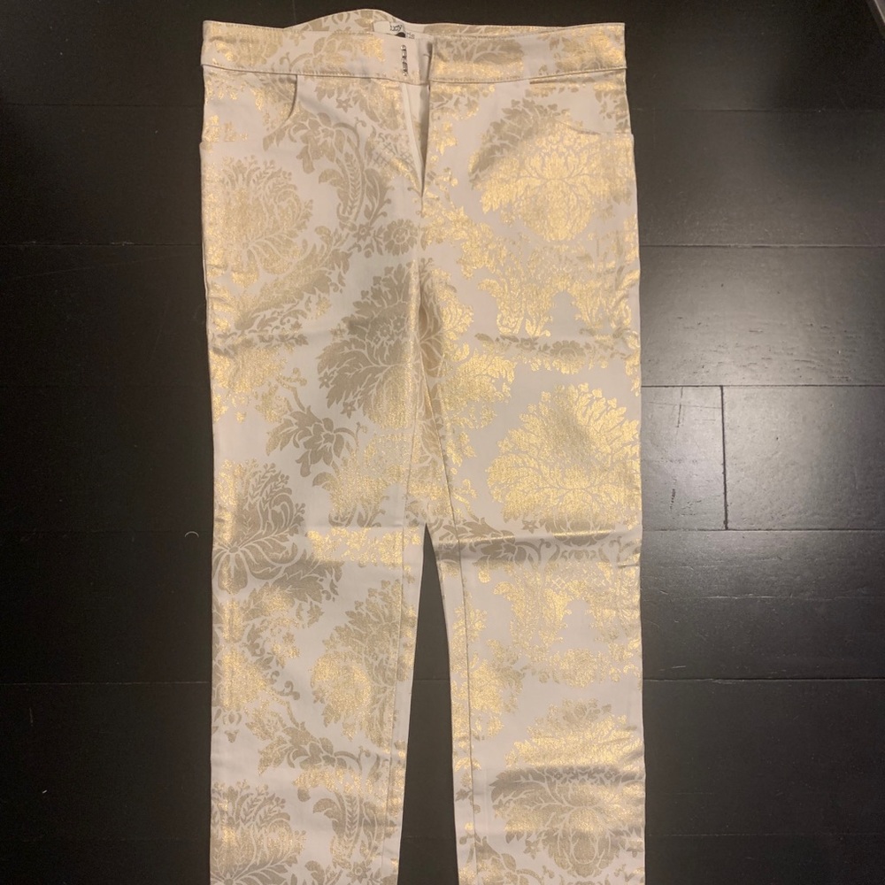 2 for $30 White & Gold Jacquard Damask Print Pants